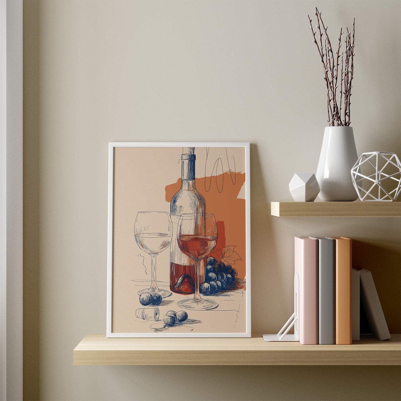 Wine Sketch framed in a room