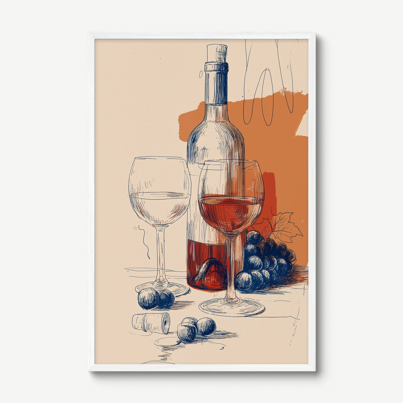 Wine Sketch art print in a white frame