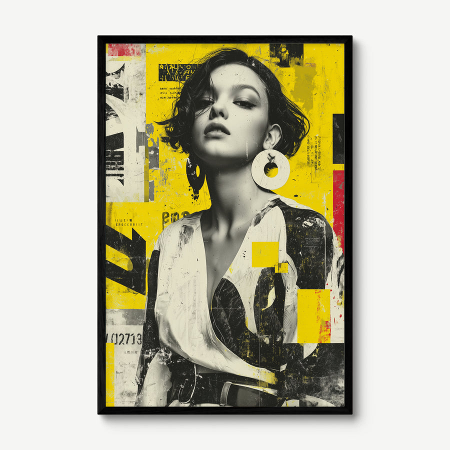 Yellow Noise art print in a black frame