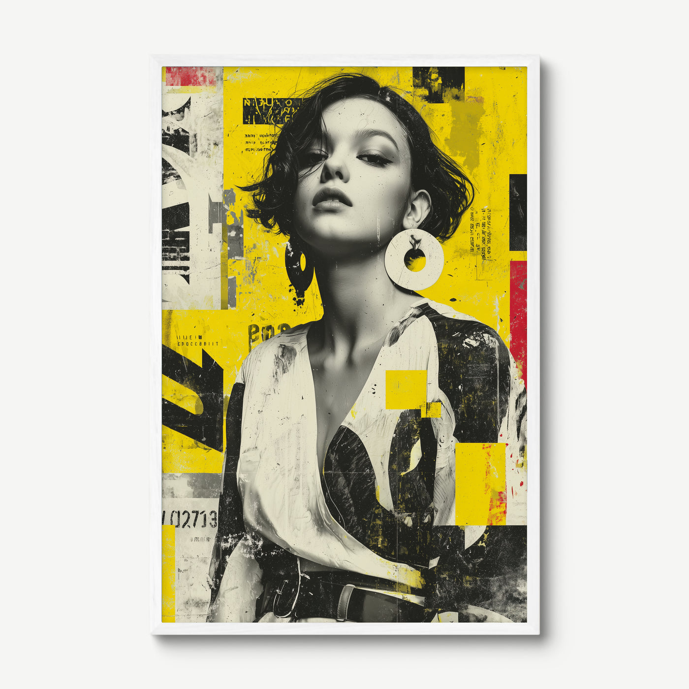 Yellow Noise art print in a white frame